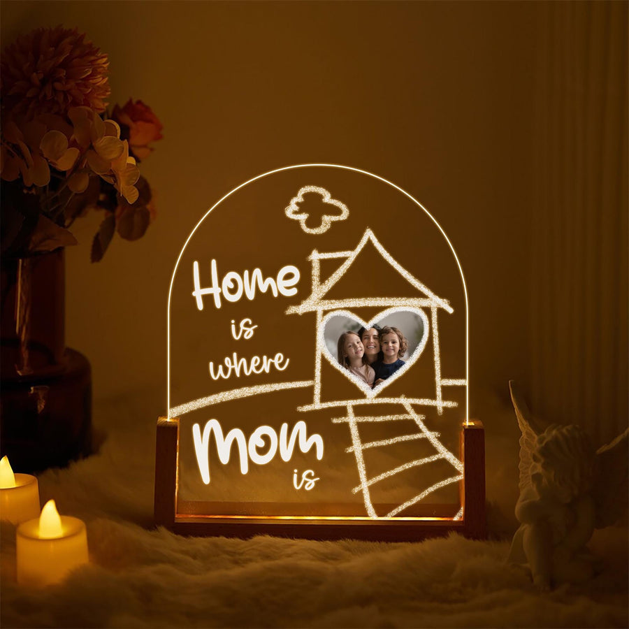 Custom Photo Arch Plaque for Mom, Personalized Picture LED Light, Home is Where Mom is Lamp, Mothers Day Gift - main product image