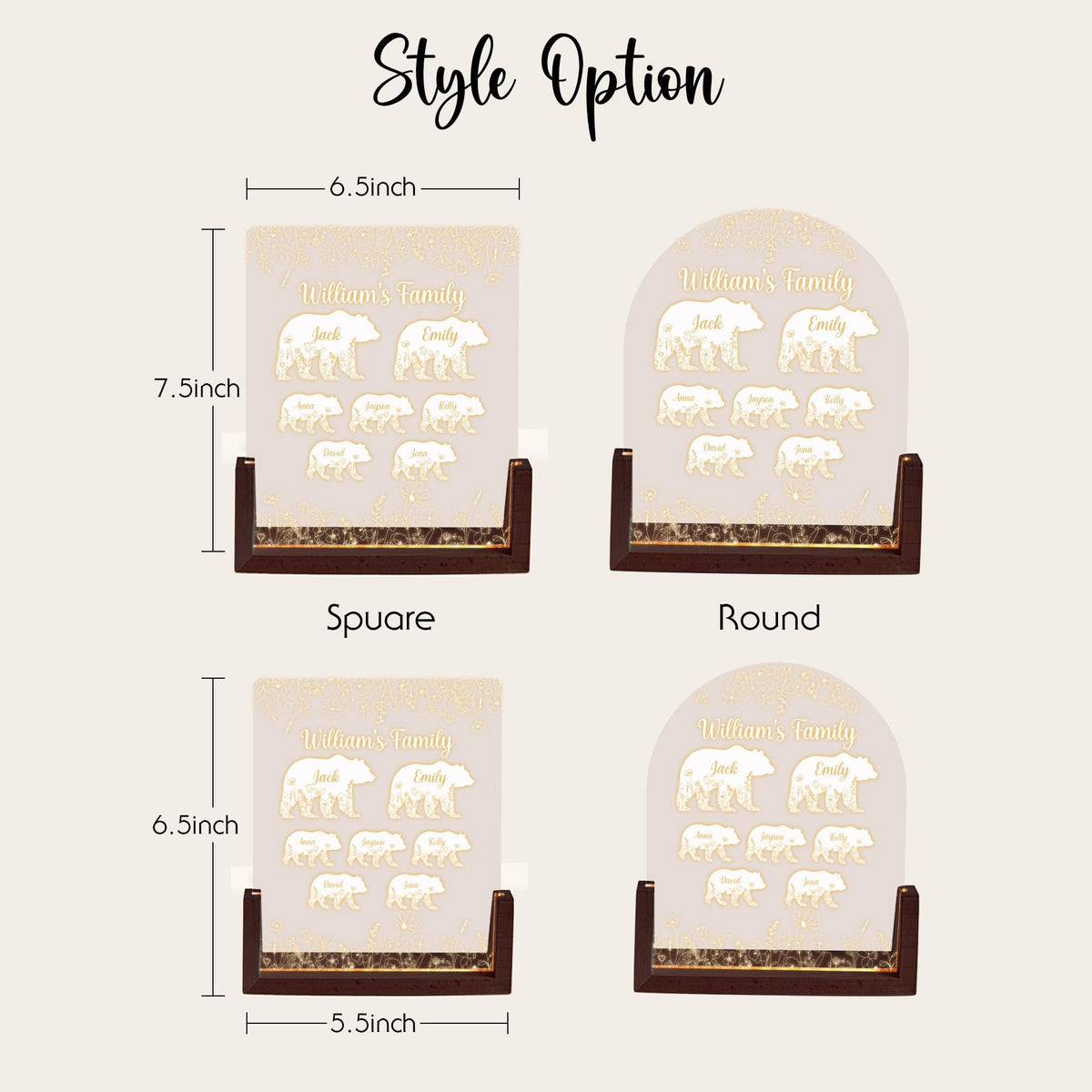 Custom Acrylic Bear Family Lamp, Papa Bear Father's Day Gift, Personalized Name Night Light for Dad, Grandpa Gift from Kids - product image 3