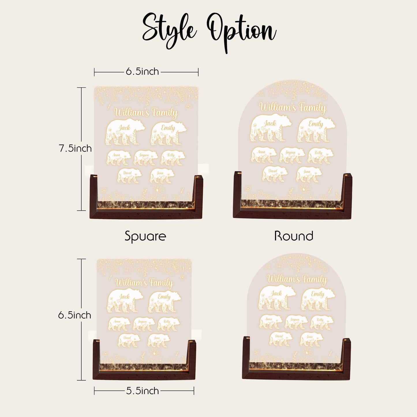 Custom Real Glass Bear Family Lamp, Papa Bear Father's Day Gift, Personalized Name Night Light for Dad, Grandpa Gift from Kids - product image 3