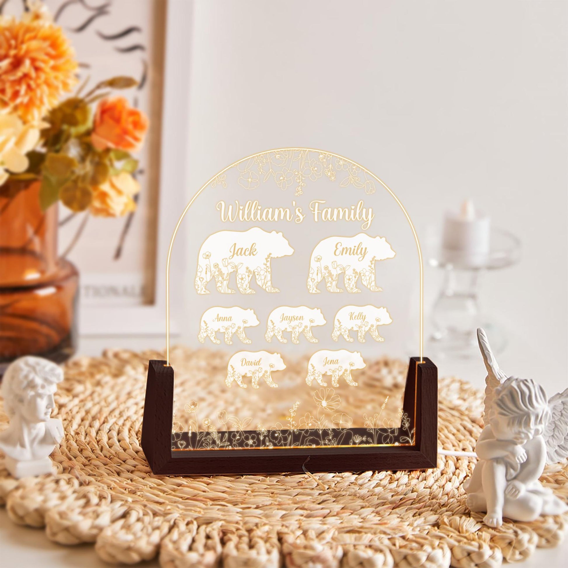 Custom Real Glass Bear Family Lamp, Papa Bear Father's Day Gift, Personalized Name Night Light for Dad, Grandpa Gift from Kids - product image 7