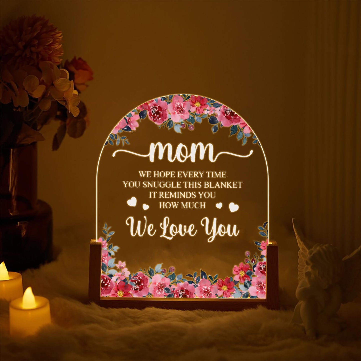 Custom Mom Night Light, Personalized Floral Acrylic Plaque, Mothers Day Gift from Kids, Meaningful Mom Birthday Lamp - product image 2