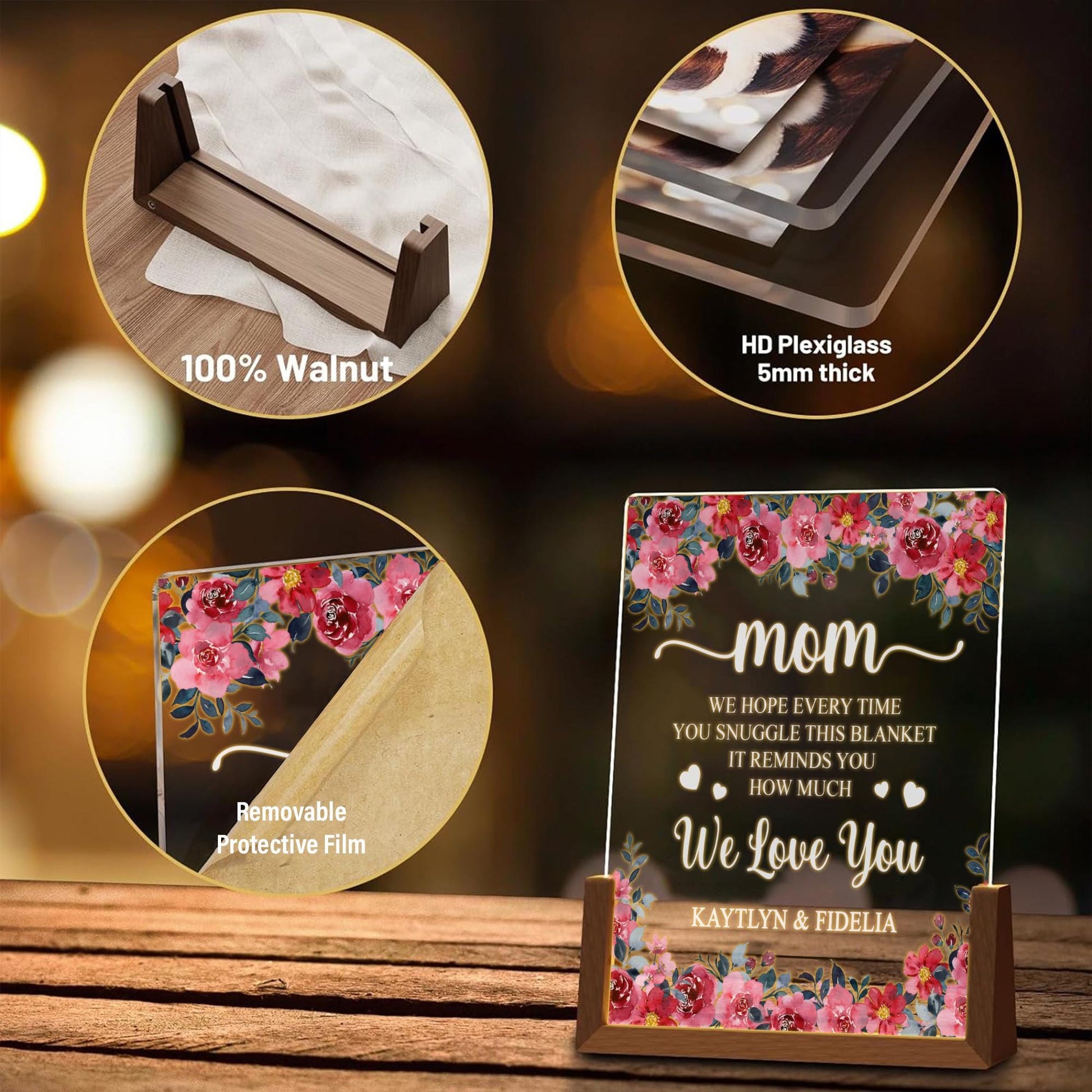 Custom Mom Night Light, Personalized Floral Acrylic Plaque, Mothers Day Gift from Kids, Meaningful Mom Birthday Lamp - product image 4