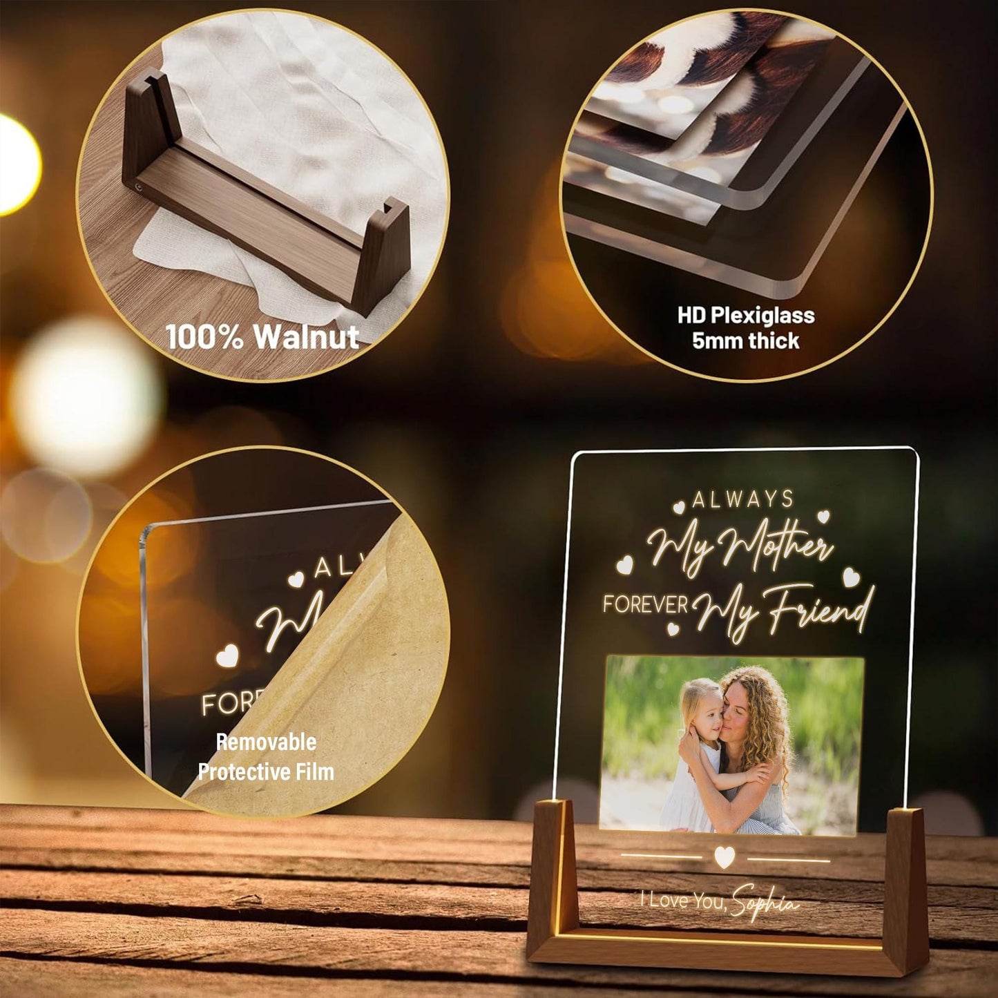 Always My Mother Forever My Friend Custom Photo Plaque, Mother Daughter Gift,Meaningful Mom Birthday Lamp from Daughter,Personalized Acrylic - product image 6