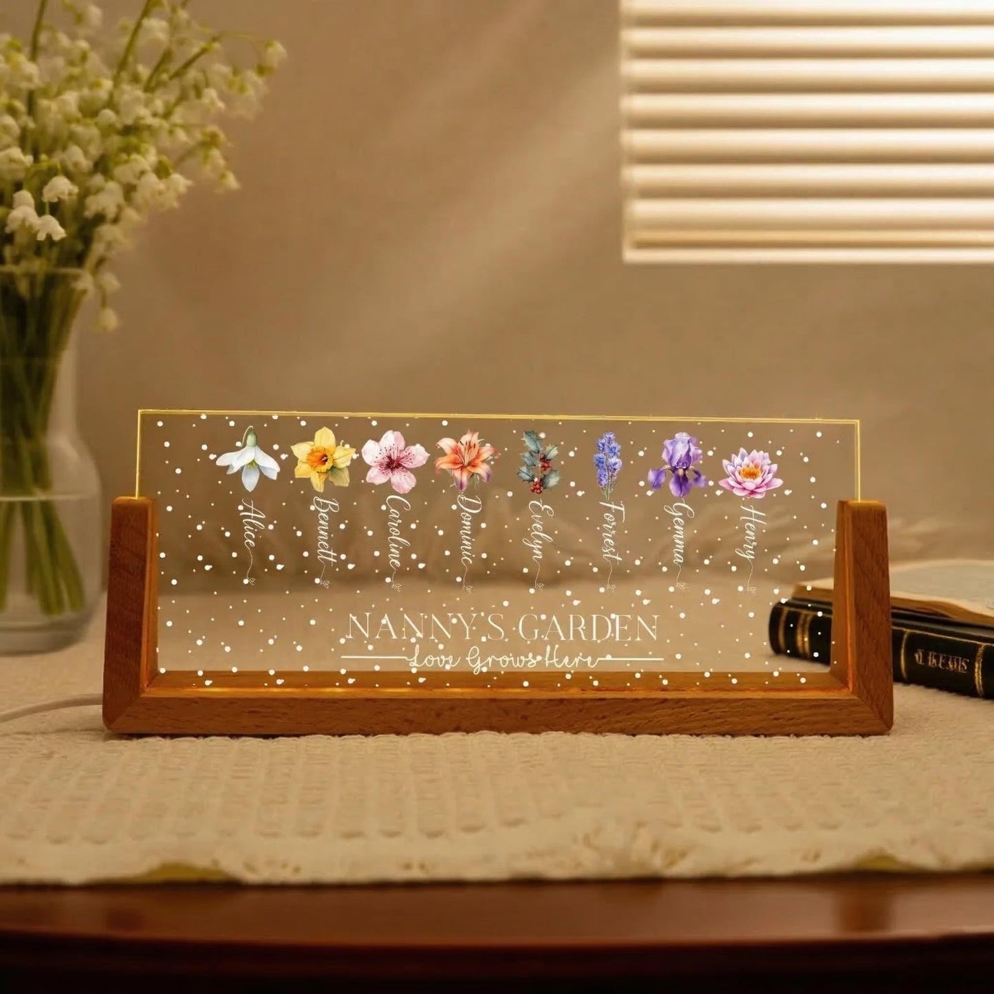 Personalized Birth Flower Plaque for Mom, Grandmas Garden Acrylic Light, Mother's Day Plaque with Custom Names, Family Floral Desk Sign - product image 5