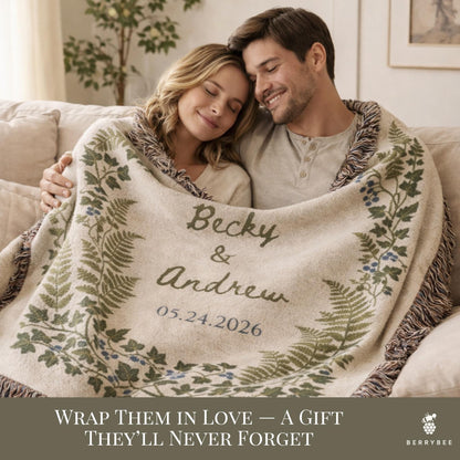 Personalized Wedding Gift Blanket, Botanical Woven Blanket, Wedding gifts for parents or couples, anniversary gift for him & her, Engagement - product image 7