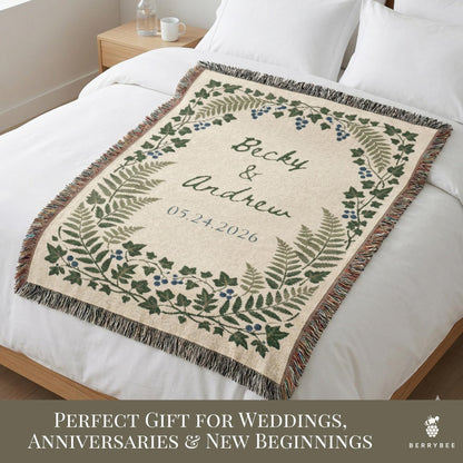 Personalized Wedding Gift Blanket, Botanical Woven Blanket, Wedding gifts for parents or couples, anniversary gift for him & her, Engagement - product image 10