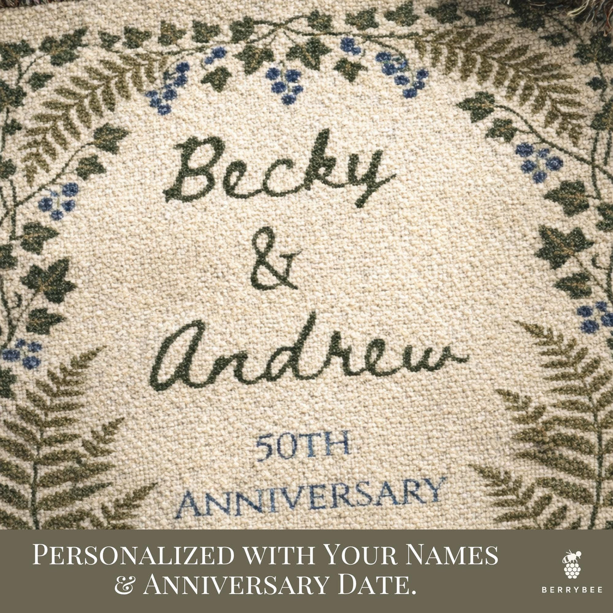 Personalized Wedding Gift Blanket, Botanical Woven Blanket, Wedding gifts for parents or couples, anniversary gift for him & her, Engagement - product image 8