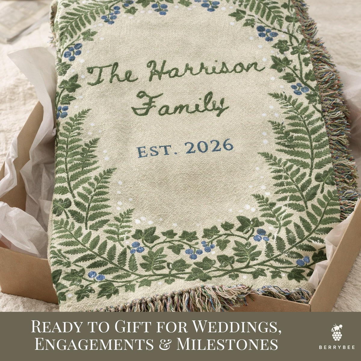 Personalized Wedding Gift Blanket, Botanical Woven Blanket, Wedding gifts for parents or couples, anniversary gift for him & her, Engagement - product image 11