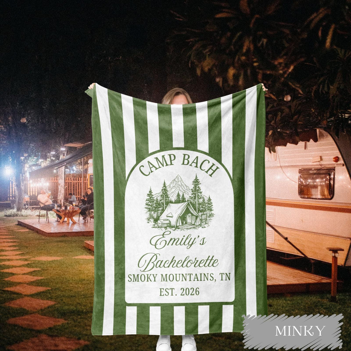 Custom Camp Bachelorette Woven Blanket, Glamping Weekend Decor, Bach Party Gift - product image 16