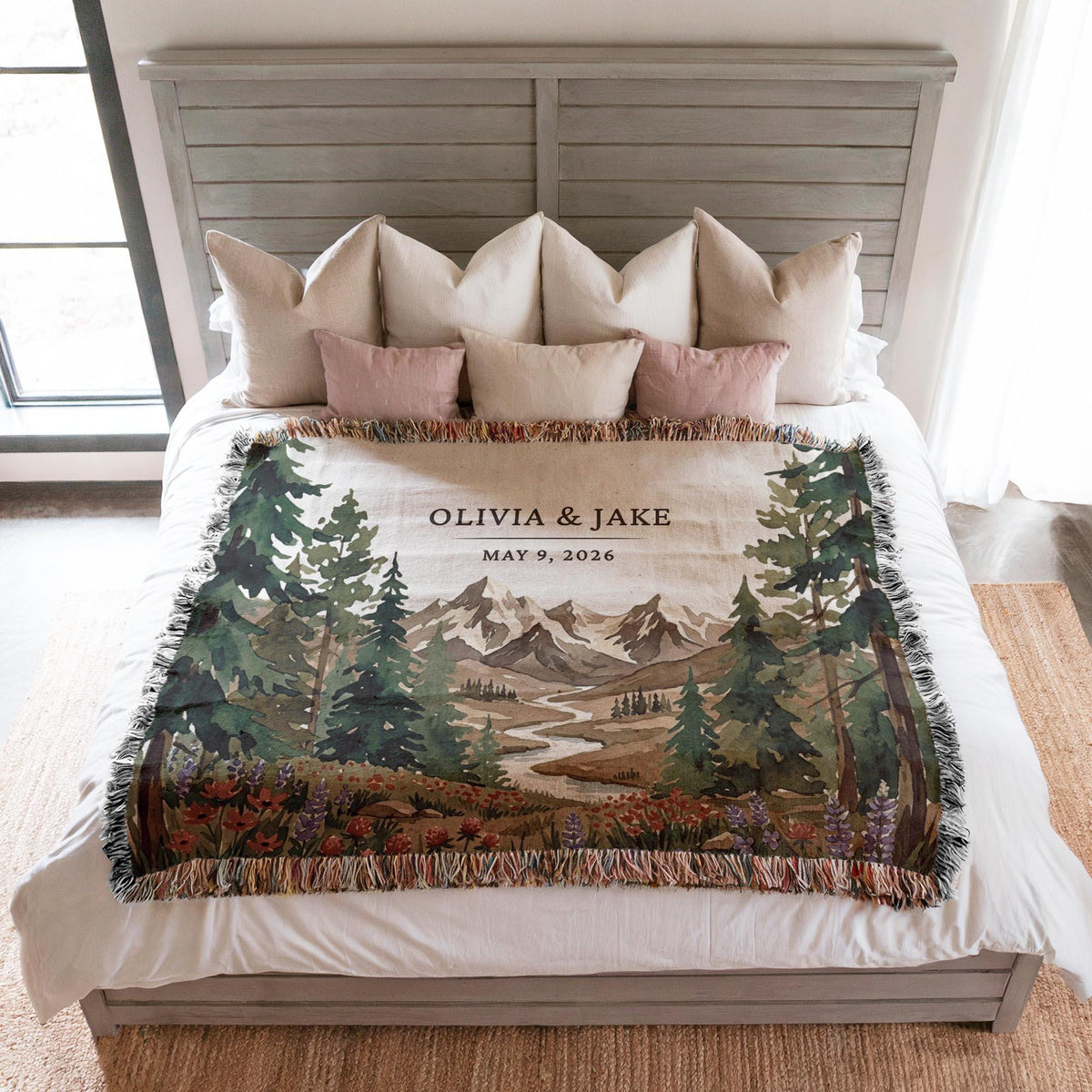 Personalized National Park Woven Blanket Outdoorsy Couple Wedding Gift Forest Scene Adventurous Hiking Cotton Anniversary Wildflower Names - product image 7