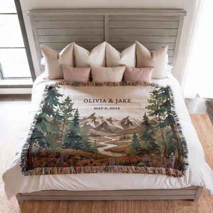Personalized National Park Woven Blanket Outdoorsy Couple Wedding Gift Forest Scene Adventurous Hiking Cotton Anniversary Wildflower Names - product image 7
