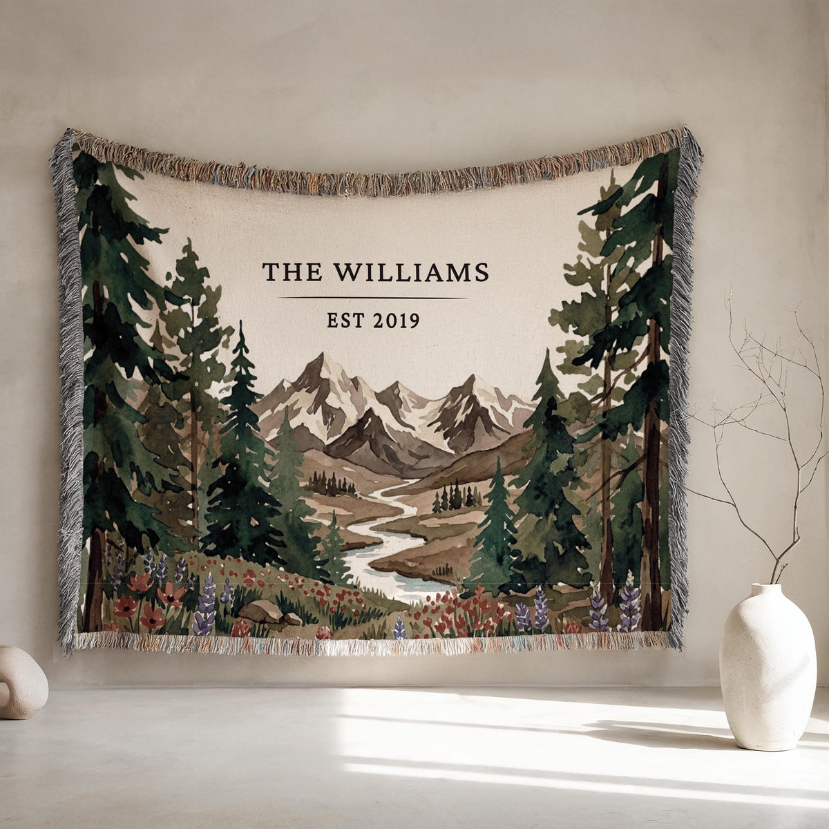 Personalized National Park Woven Blanket Outdoorsy Couple Wedding Gift Forest Scene Adventurous Hiking Cotton Anniversary Wildflower Names - product image 8