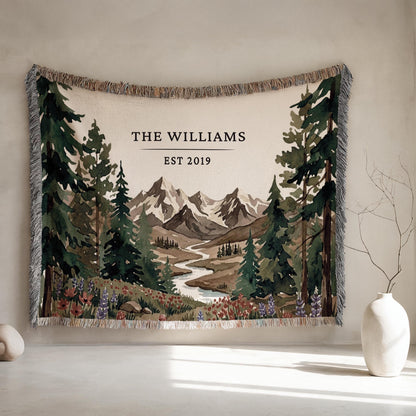 Personalized National Park Woven Blanket Outdoorsy Couple Wedding Gift Forest Scene Adventurous Hiking Cotton Anniversary Wildflower Names - product image 8