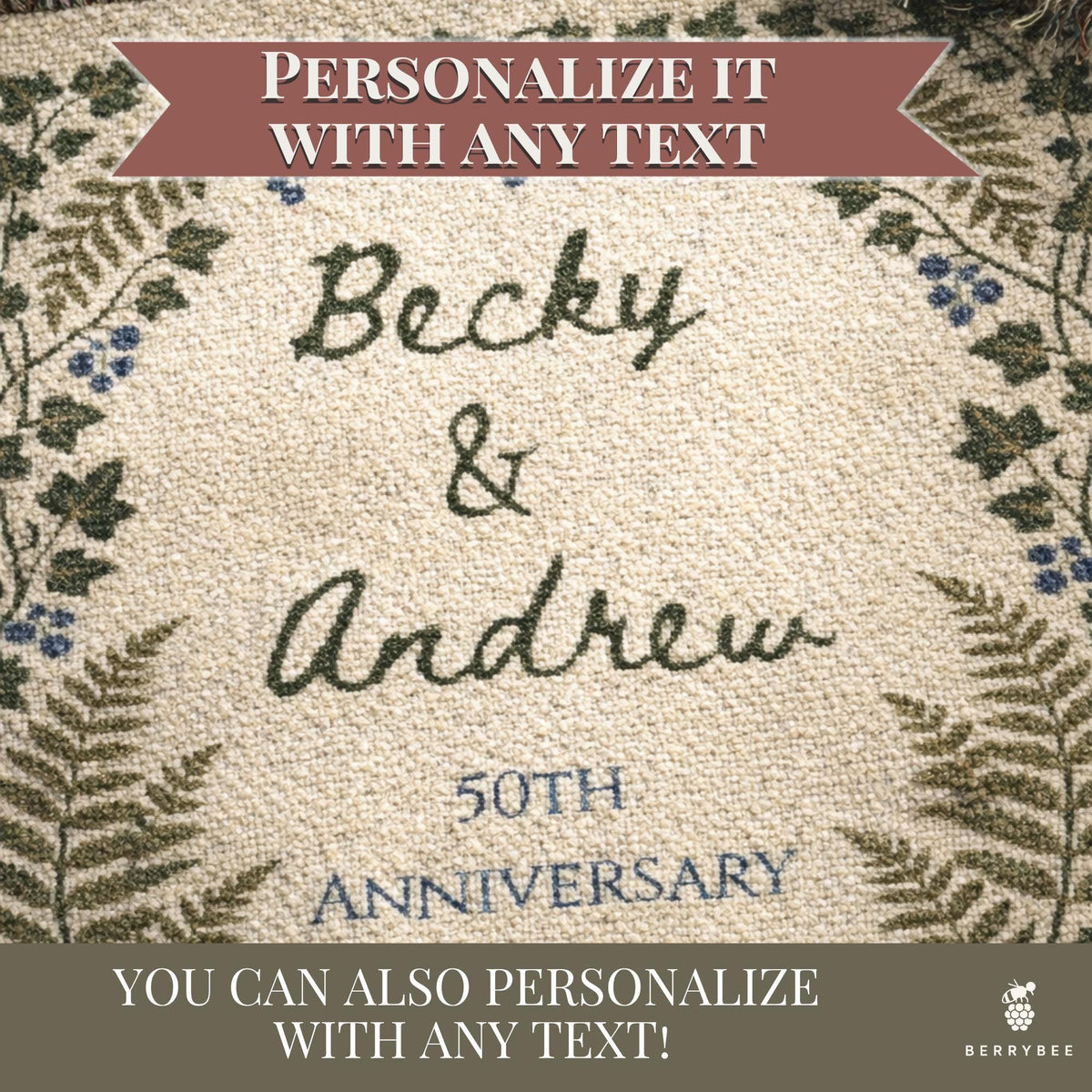 Personalized Wedding Gift Blanket, Botanical Woven Blanket, Wedding gifts for parents or couples, anniversary gift for him & her, Engagement - product image 9
