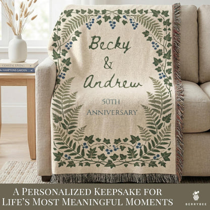 Personalized Wedding Gift Blanket, Botanical Woven Blanket, Wedding gifts for parents or couples, anniversary gift for him & her, Engagement - product image 4