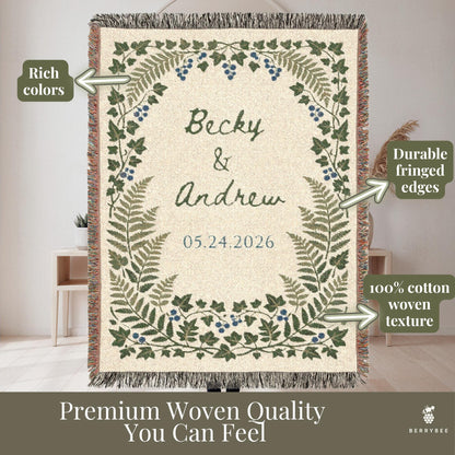 Personalized Wedding Gift Blanket, Botanical Woven Blanket, Wedding gifts for parents or couples, anniversary gift for him & her, Engagement - product image 13