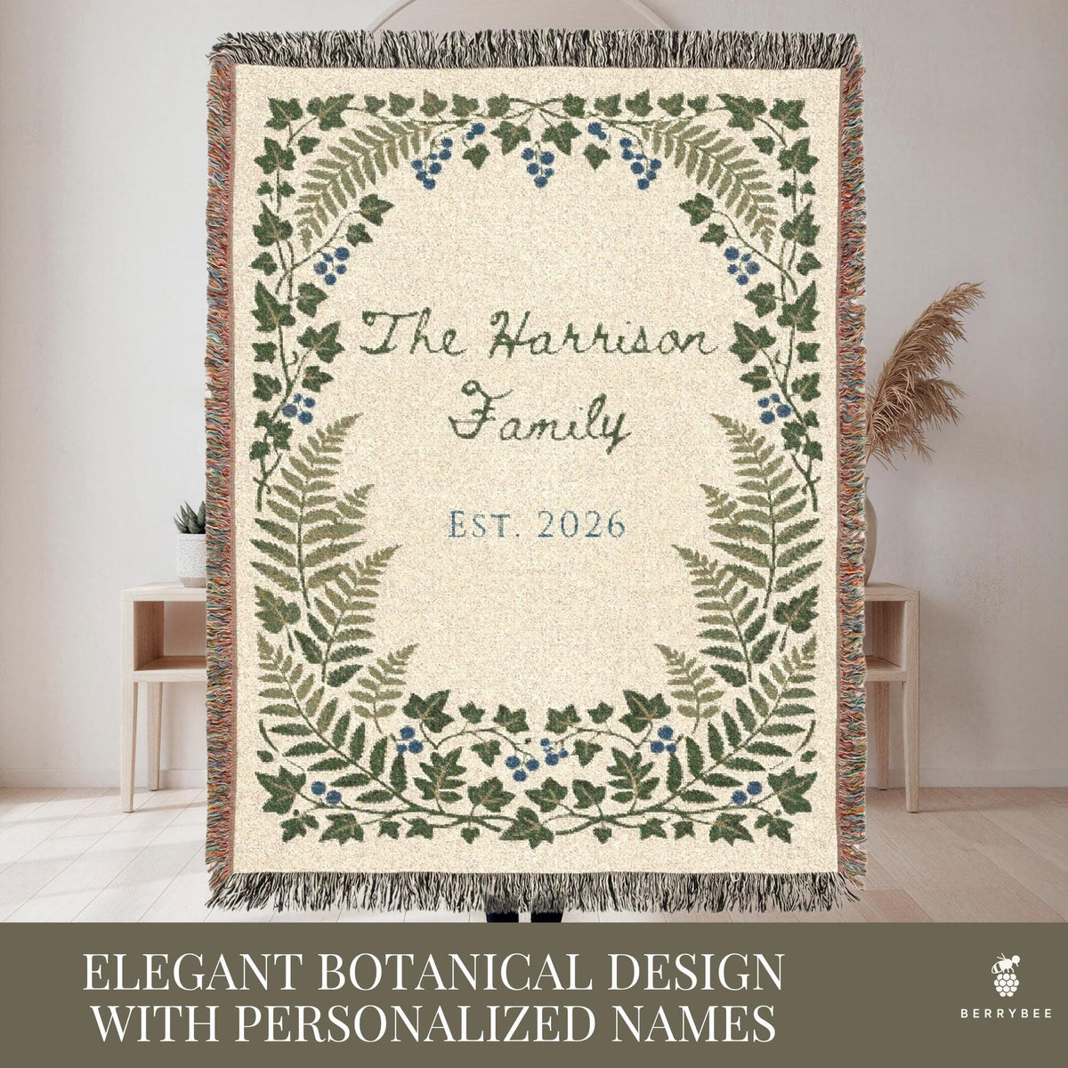 Personalized Wedding Gift Blanket, Botanical Woven Blanket, Wedding gifts for parents or couples, anniversary gift for him & her, Engagement - product image 16