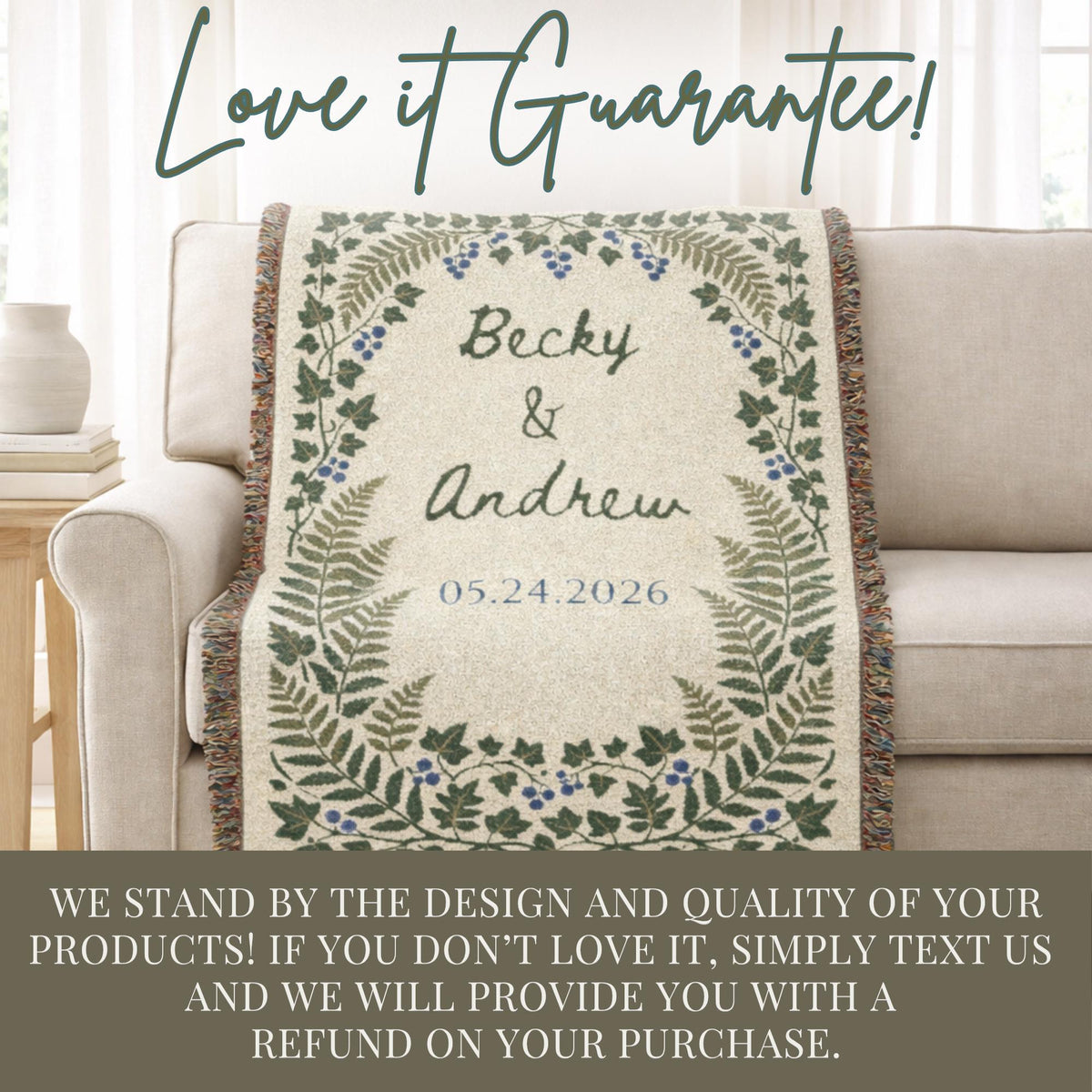 Personalized Wedding Gift Blanket, Botanical Woven Blanket, Wedding gifts for parents or couples, anniversary gift for him & her, Engagement - product image 18