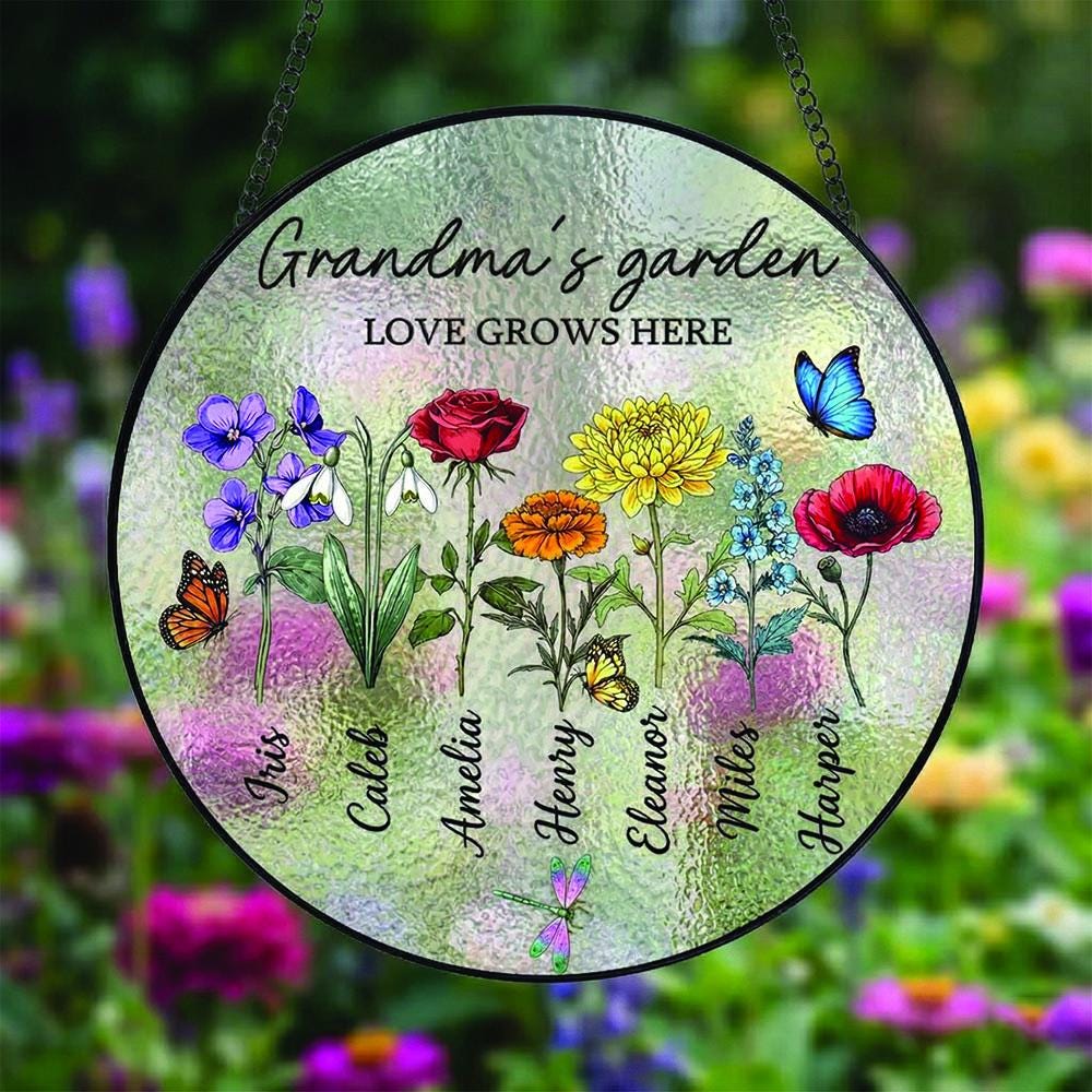 Custom Grandma's Garden Stained Glass, Personalized Love Grows Here Suncatcher, Birth Month Flowers With Names Gift, Mothers Day Gift - product image 2