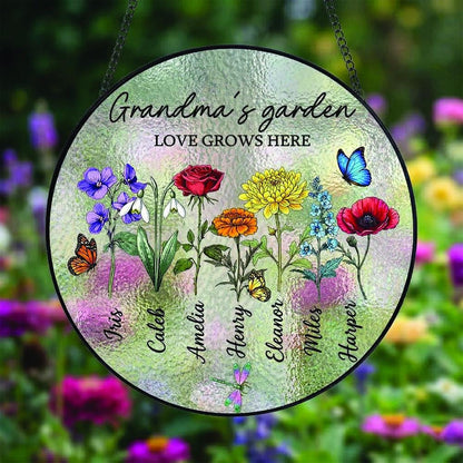 Custom Grandma's Garden Stained Glass, Personalized Love Grows Here Suncatcher, Birth Month Flowers With Names Gift, Mothers Day Gift - product image 2