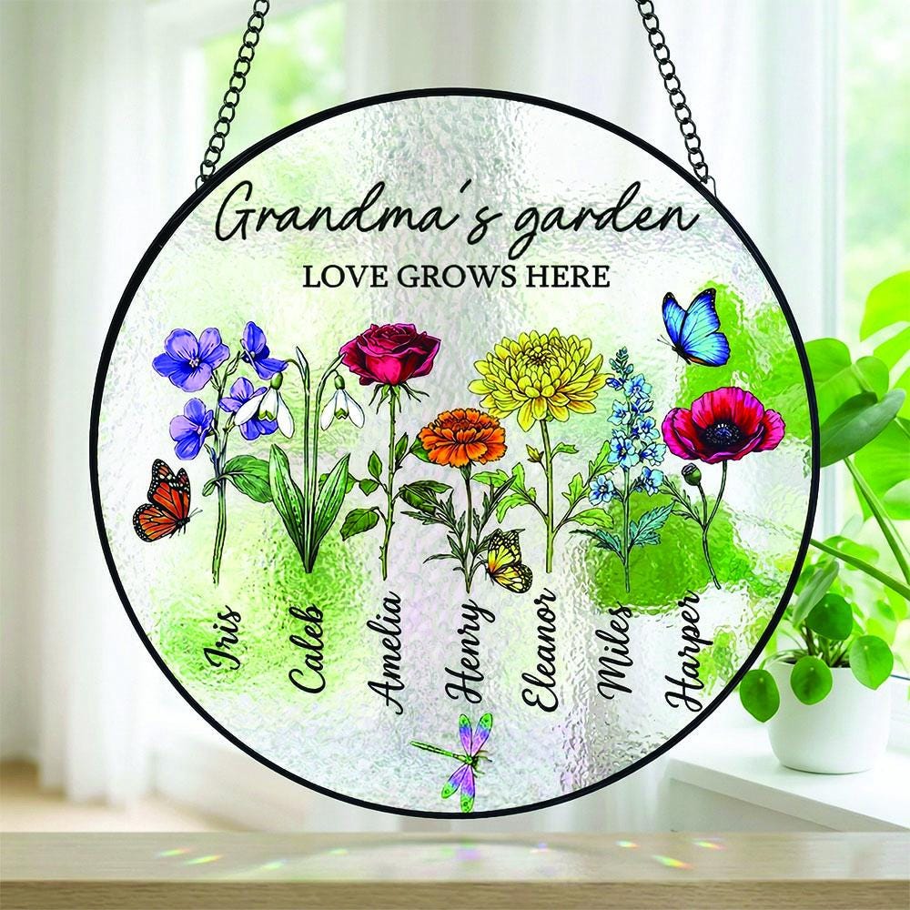 Custom Grandma's Garden Stained Glass, Personalized Love Grows Here Suncatcher, Birth Month Flowers With Names Gift, Mothers Day Gift - product image 3