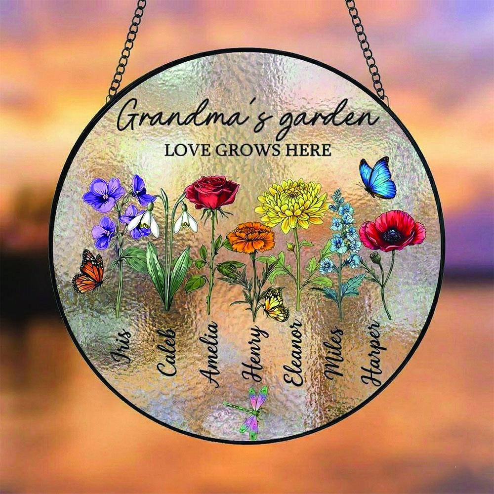 Custom Grandma's Garden Stained Glass, Personalized Love Grows Here Suncatcher, Birth Month Flowers With Names Gift, Mothers Day Gift - product image 5