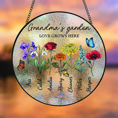 Custom Grandma's Garden Stained Glass, Personalized Love Grows Here Suncatcher, Birth Month Flowers With Names Gift, Mothers Day Gift - product image 5