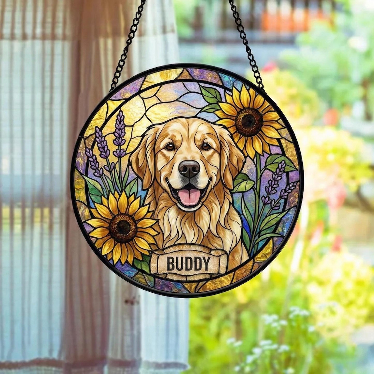 Personalized Dog Portrait Stained Glass Suncatcher, Custom Pet Memorial Stained Glass Photo Suncatcher, Dog Loss Keepsake, Pet Loss Gift - product image 8