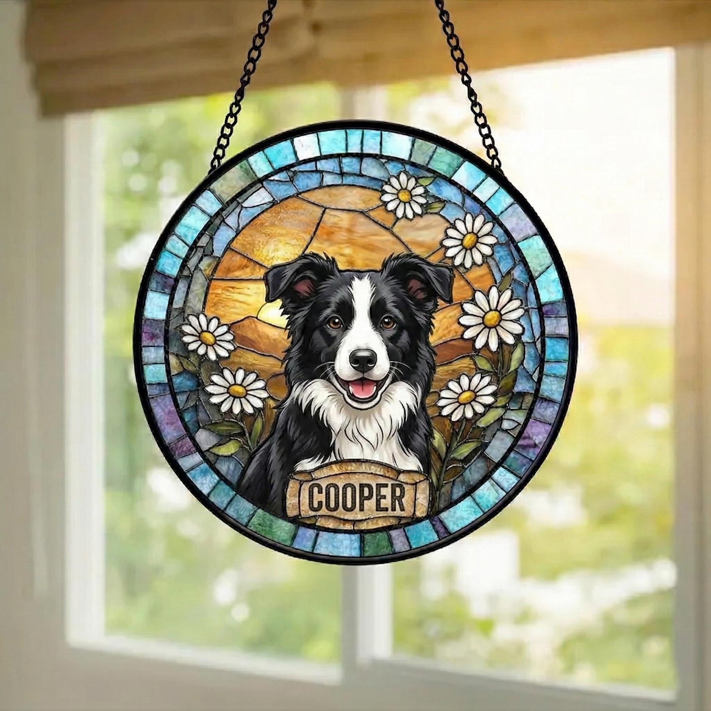 Personalized Dog Portrait Stained Glass Suncatcher, Custom Pet Memorial Stained Glass Photo Suncatcher, Dog Loss Keepsake, Pet Loss Gift - product image 3