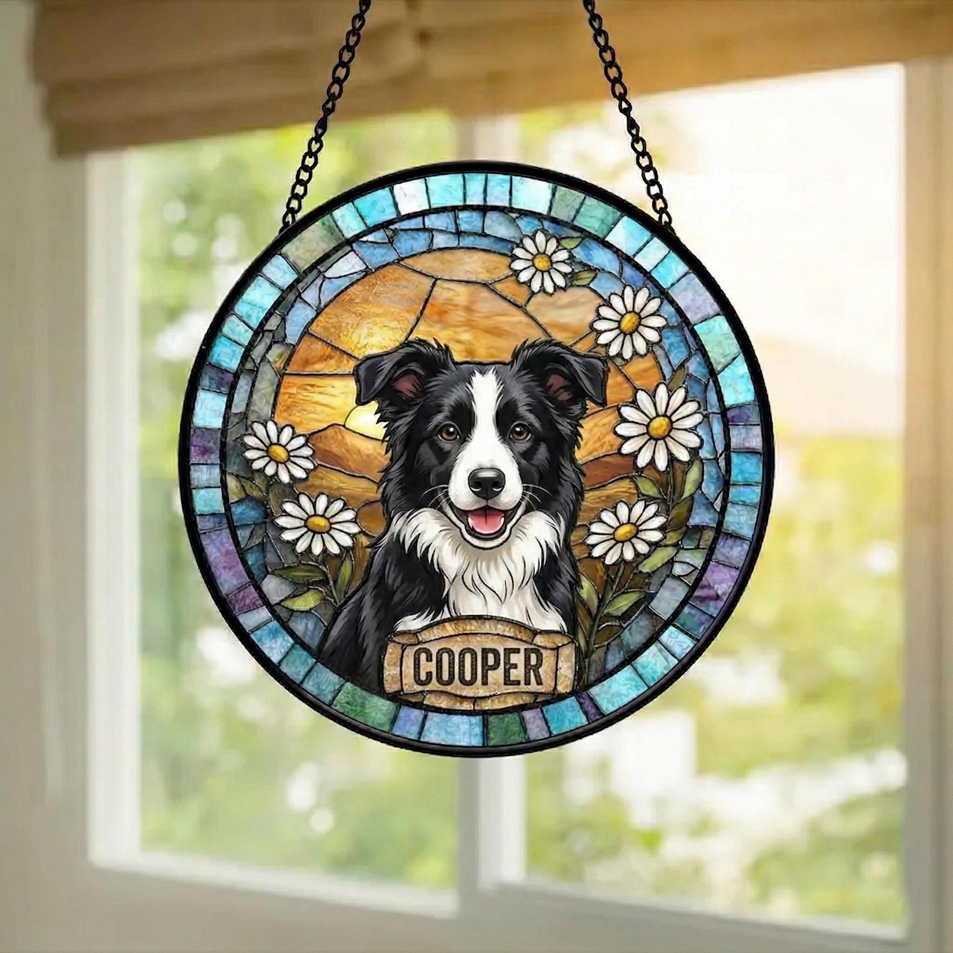 Personalized Dog Portrait Stained Glass Suncatcher, Custom Pet Memorial Stained Glass Photo Suncatcher, Dog Loss Keepsake, Pet Loss Gift - main product image