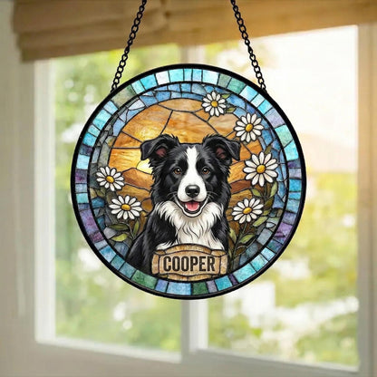 Personalized Dog Portrait Stained Glass Suncatcher, Custom Pet Memorial Stained Glass Photo Suncatcher, Dog Loss Keepsake, Pet Loss Gift - main product image