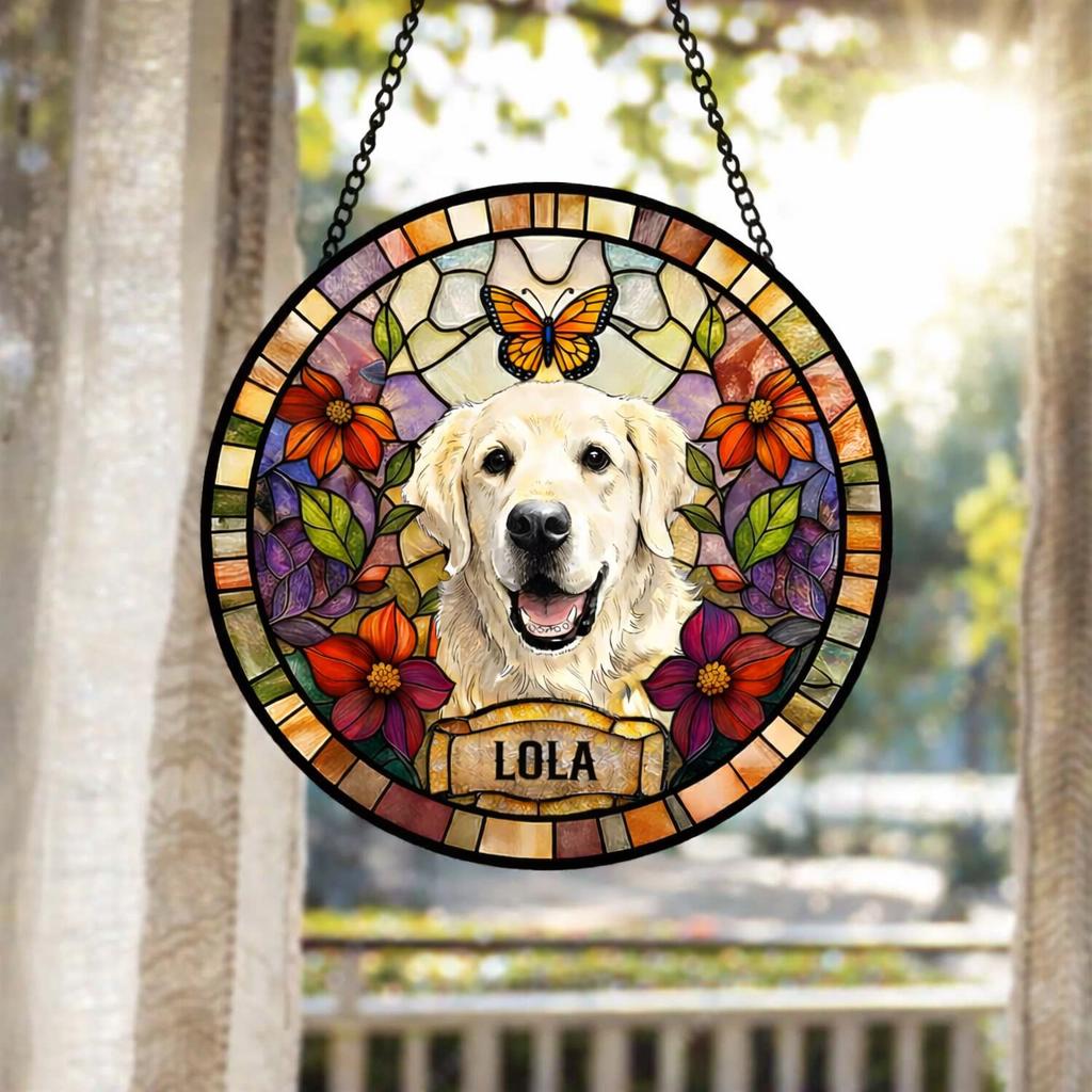 Personalized Dog Portrait Stained Glass Suncatcher, Custom Pet Memorial Stained Glass Photo Suncatcher, Dog Loss Keepsake, Pet Loss Gift - product image 4