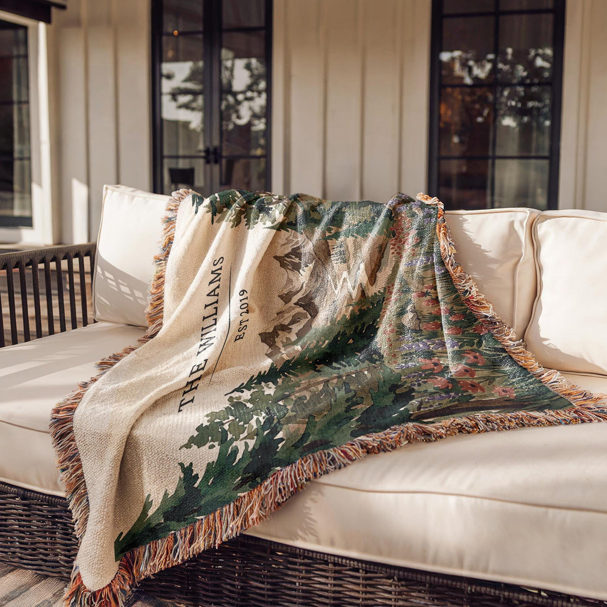 Personalized National Park Woven Blanket Outdoorsy Couple Wedding Gift Forest Scene Adventurous Hiking Cotton Anniversary Wildflower Names - product image 9