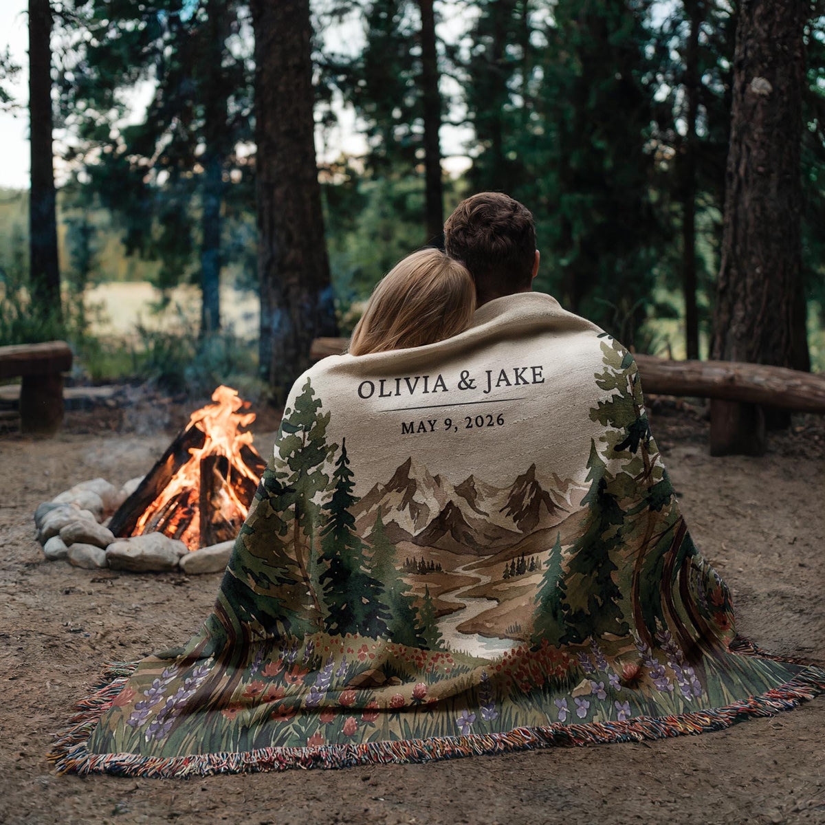 Personalized National Park Woven Blanket Outdoorsy Couple Wedding Gift Forest Scene Adventurous Hiking Cotton Anniversary Wildflower Names - product image 3