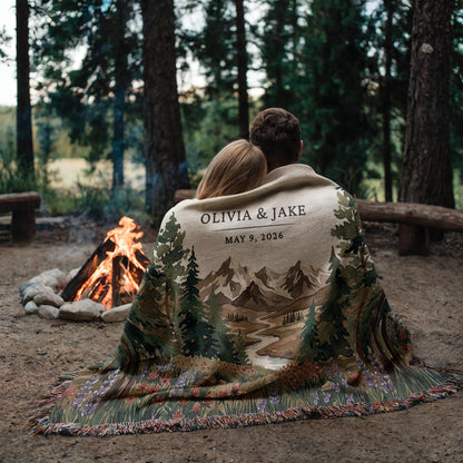 Personalized National Park Woven Blanket Outdoorsy Couple Wedding Gift Forest Scene Adventurous Hiking Cotton Anniversary Wildflower Names - product image 3