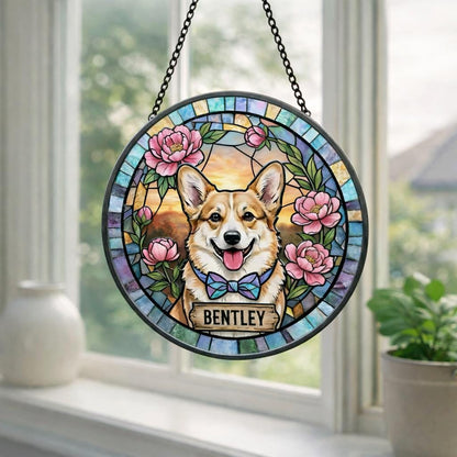 Custom Real Glass Pet Memorial Suncatcher, Personalized Floral Dog Cat Loss Gift, Sympathy Window Hanging, Stained Glass Pet Portrait - product image 4
