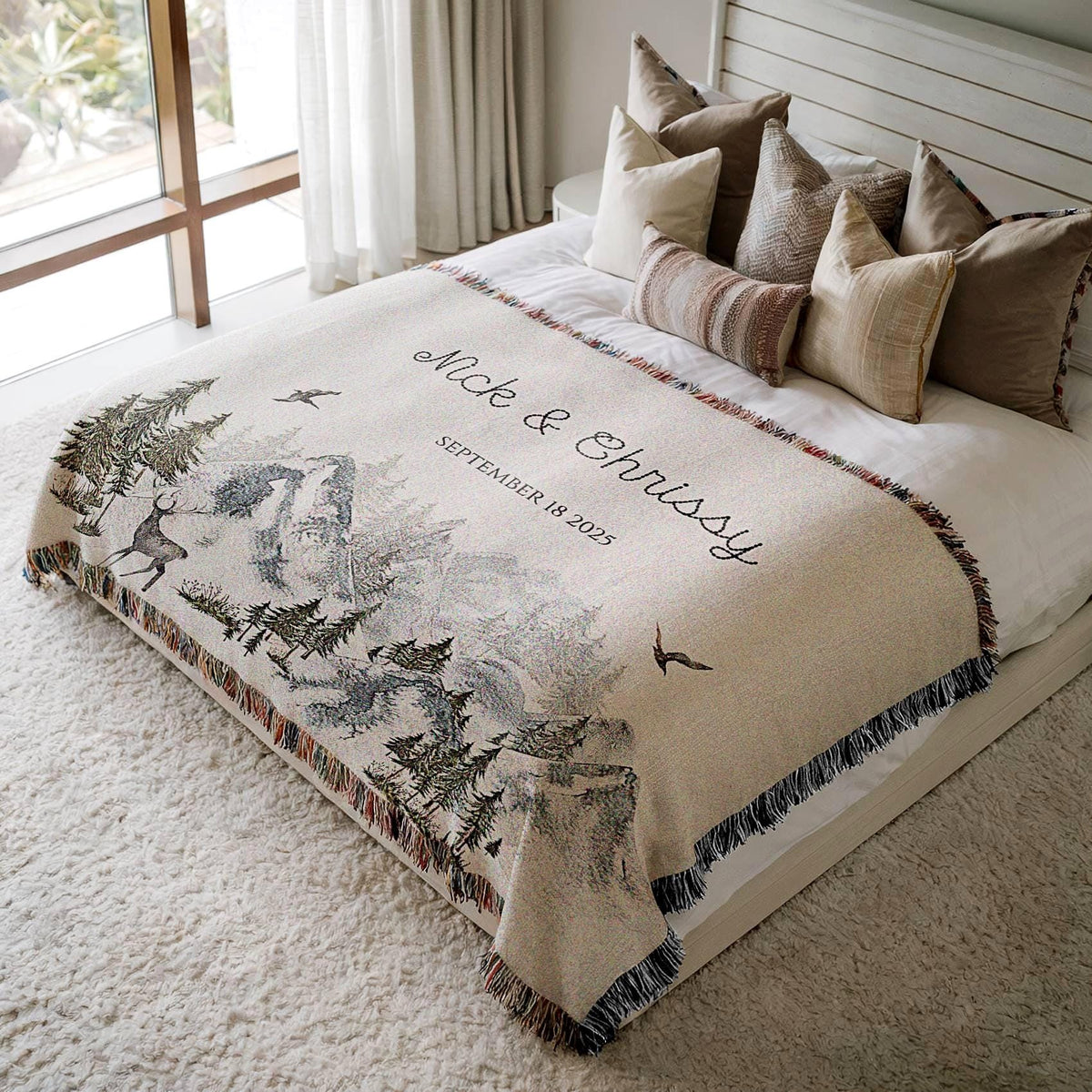 Outdoorsy Couple Blanket Nature Lovers Engagement Gift Adventure Couples Anniversary Personalized Mountain Woven Cotton Fringe Throw Blanket - product image 10