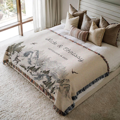 Outdoorsy Couple Blanket Nature Lovers Engagement Gift Adventure Couples Anniversary Personalized Mountain Woven Cotton Fringe Throw Blanket - product image 10