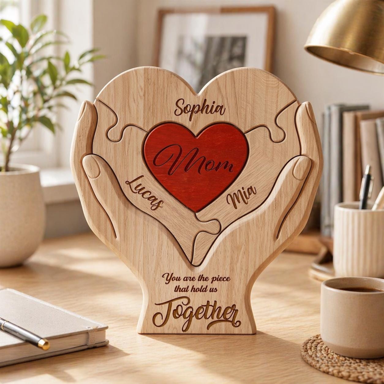 Personalized Mothers Day Wooden Puzzle, You Are The Piece That Holds Us Together Sign, Custom Gift For Mom From Kid, Printed Family Puzzle - product image 4