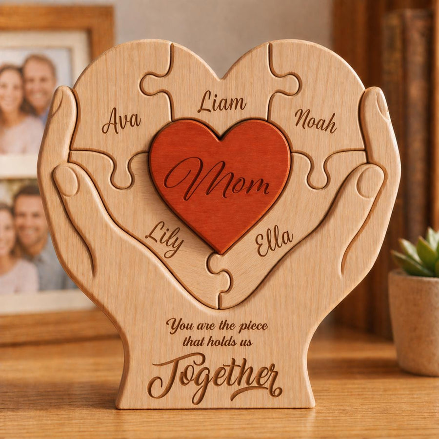 Personalized Mothers Day Wooden Puzzle, You Are The Piece That Holds Us Together Sign, Custom Gift For Mom From Kid, Printed Family Puzzle - main product image