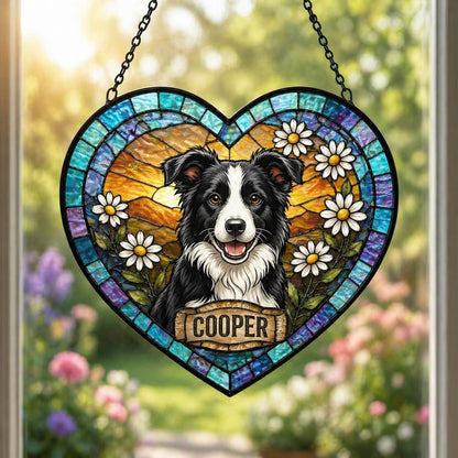 Personalized Dog Portrait Stained Glass Suncatcher, Custom Pet Memorial Stained Glass Photo Suncatcher, Dog Loss Keepsake, Pet Loss Gift - product image 2