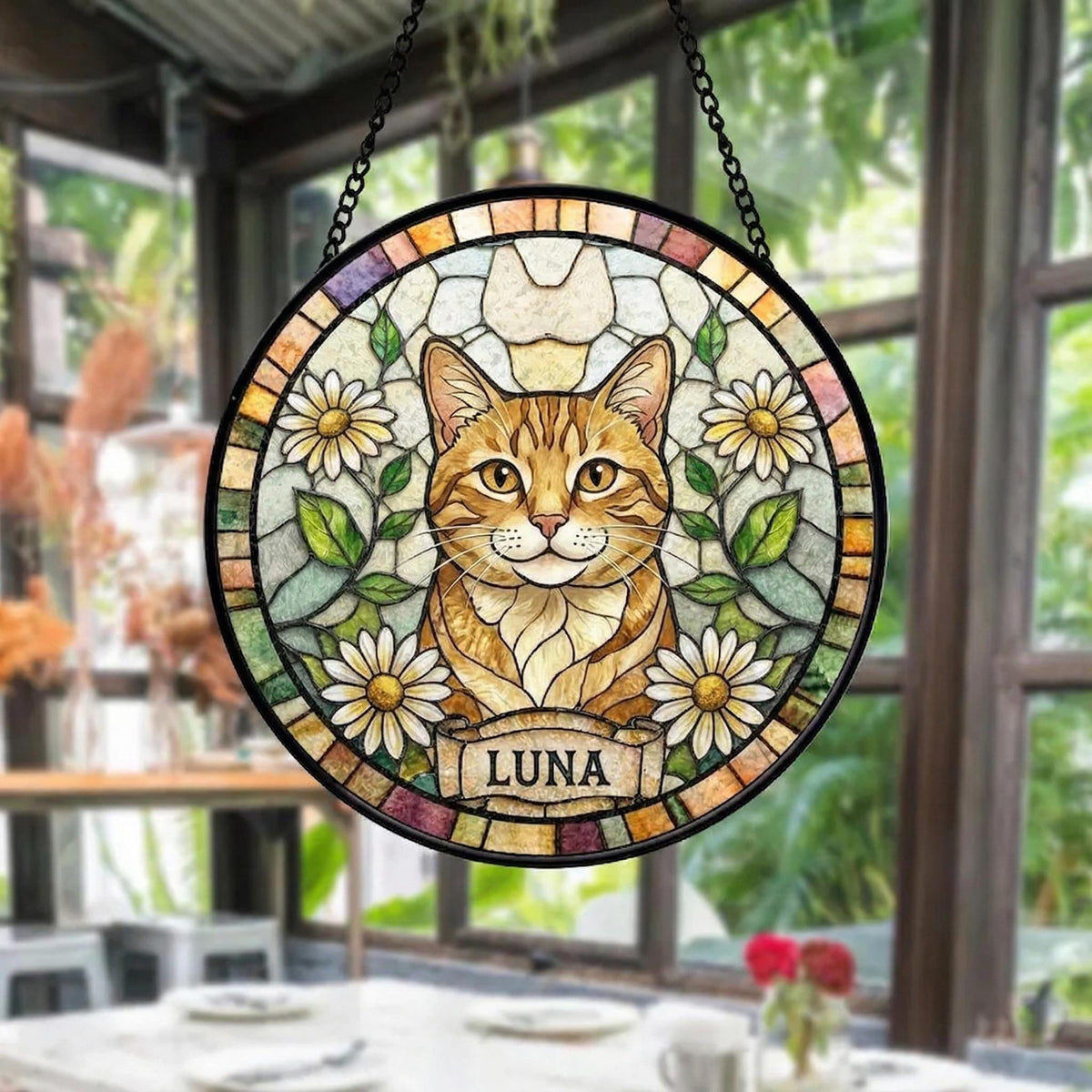 Personalized Dog Portrait Stained Glass Suncatcher, Custom Pet Memorial Stained Glass Photo Suncatcher, Dog Loss Keepsake, Pet Loss Gift - product image 6