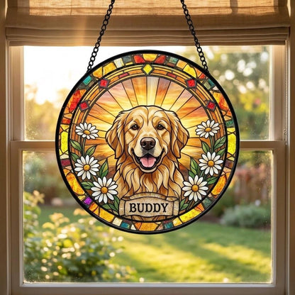 Personalized Dog Portrait Stained Glass Suncatcher, Custom Pet Memorial Stained Glass Photo Suncatcher, Dog Loss Keepsake, Pet Loss Gift - product image 5