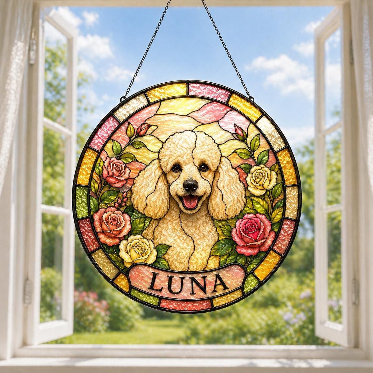 Personalized Pet Memorial Suncatcher, Custom Dog Cat Portrait Stained Glass Window Decor, Pet Loss Gift, Memorial Window Hanging - product image 2