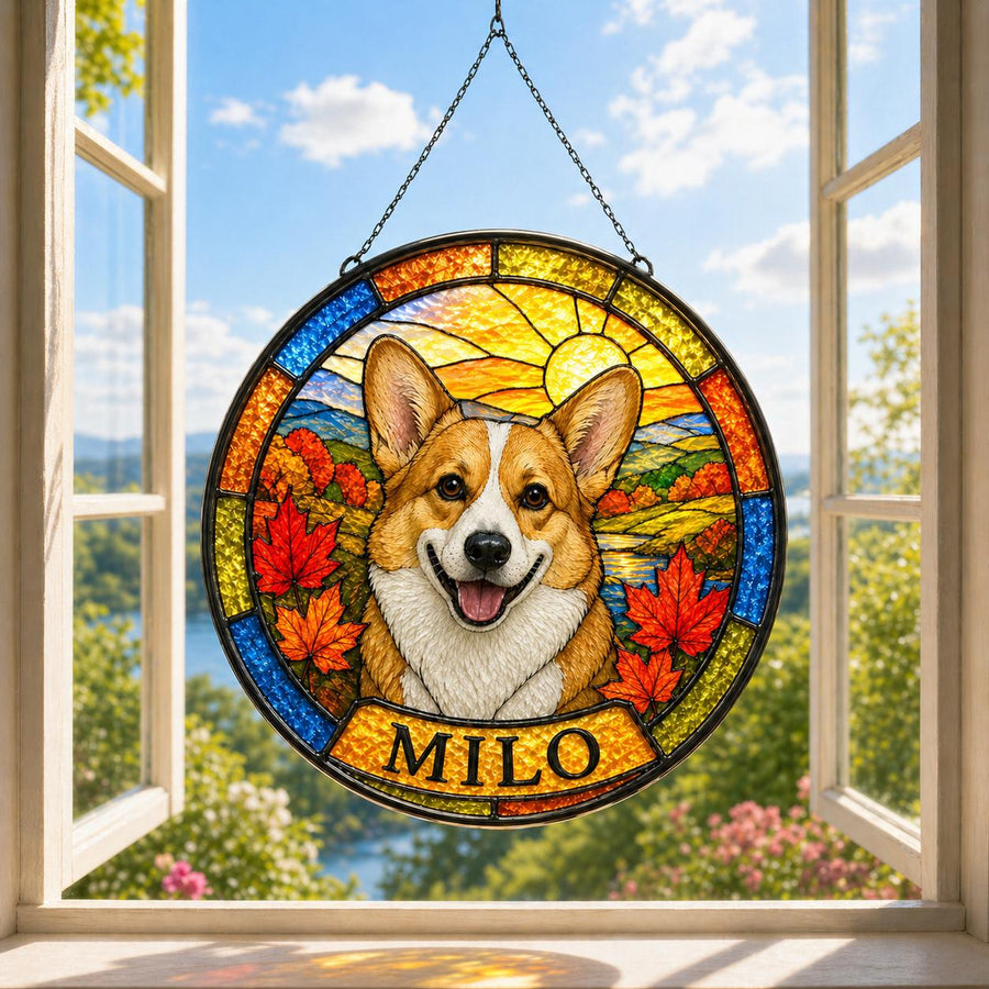 Personalized Pet Memorial Suncatcher, Custom Dog Cat Portrait Stained Glass Window Decor, Pet Loss Gift, Acrylic Hanging - main product image