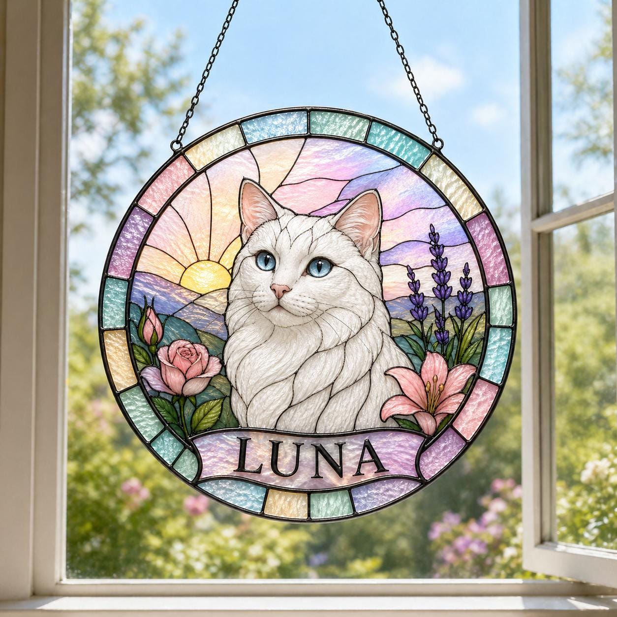 Custom Pet Portrait Stained Glass Suncatcher, Personalized Dog Cat Window Hanging, Pet Memorial Gift, Acrylic Sun Catcher - product image 5