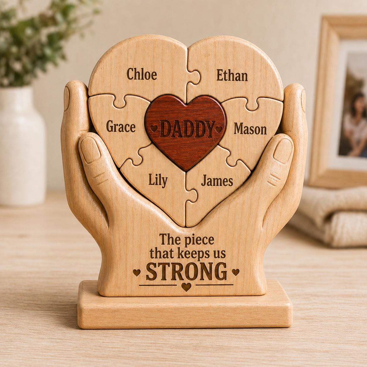 Personalized Dad Gift, Custom Name Wooden Puzzle Heart, Father’s Day Gift From Kids, Dad Papa Daddy Keepsake, Family Decor - product image 7