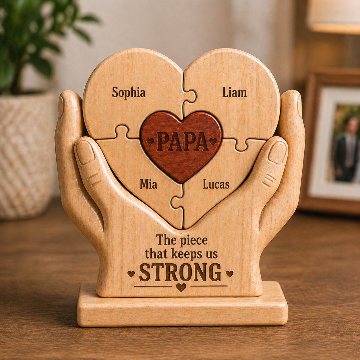 Personalized Dad Gift, Custom Name Wooden Puzzle Heart, Father’s Day Gift From Kids, Dad Papa Daddy Keepsake, Family Decor - product image 2