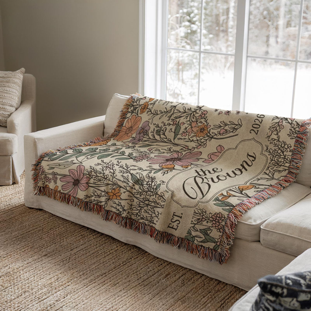 Custom Wedding Woven Blanket, Last Name Floral Throw, Personalized Woven Throw Blanket For Couples, Just Married Gift - product image 3