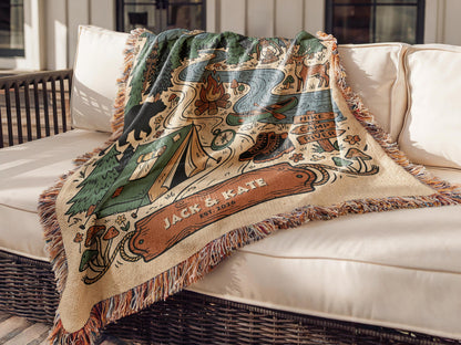 Personalized Couple Woven Throw Blanket, Outdoorsy Keepsake, Cotton Fringe Throw, Travel Family gift, Couple Keepsake, Woven Camping Blanket - product image 4